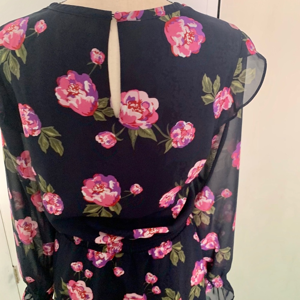 Maison Jules Longsleeve Navy Floral Dress XL - Picture 7 of 12